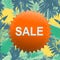 Inscription sale on a summer background with monstera leaves, website background, sale