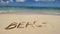 inscription on the sand Travel with waves comes with slow motion on the beach. Concept of vacation and holiday