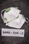 Inscription Sars-CoV-2 and protective mask N95. Stop spreading outbreak coronavirus. Covid-2019