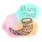 The inscription Shana Tova Hebrew. Rosh a Shana. Shofar in the style of doodle. On the watercolor stain. Hand drawing. Lettering.