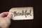 The inscription `Thankful` in the hand. Thanksgiving Day