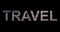 Inscription travel at black background, happy pair and seacoast on letters