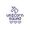 The inscription `Unicorn squad` in the simple eight bit style.