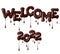 Inscription Welcome 2022 is made of melted chocolate isolated on white background