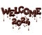 Inscription Welcome 2024 is made of melted chocolate isolated on white background