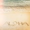 Inscription written on the sandy beach with ocean wave