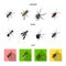 An insect arthropod, an osa, a spider, a cockroach. Insects set collection icons in cartoon,black,flat style vector