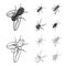 An insect arthropod, an osa, a spider, a cockroach. Insects set collection icons in outline,monochrome style vector