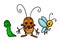 Insect characters beetle butterfly caterpillar cartoon illustration