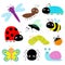 Insect icon set. Lady bug Caterpillar Butterfly Bee Beetle Spider Fly Snail Dragonfly Ant Lady bird. Cute bugs. Cartoon kawaii