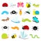 Insect icon set. Lady bug Mosquito Butterfly Bee Grasshopper Beetle Caterpillar Spider Cockroach Fly Snail Dragonfly Ant Lady bird