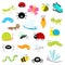 Insect icon set. Mantis Lady bug Mosquito Butterfly Bee Grasshopper Beetle Caterpillar Spider Cockroach Fly Snail Dragonfly Ant