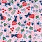 Insect love rose bleeding heart seamless pattern