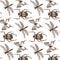 Insect seamless pattern with beetle and dragonfly