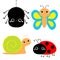 Insect set. Ladybug ladybird, butterfly, spider, lady bug, snail. Cute cartoon kawaii baby animal character. Flat design. White