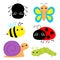 Insect set. Ladybug ladybird, green caterpillar, butterfly, spider, honey bee, snail. Cute cartoon kawaii baby animal character.