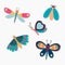 Insect stickers set vector with boho color stlye