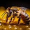 insect yellow gold macro bee pollen nature background honeyed honey closeup. Generative AI.