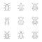 Insects beetles icons set, outline style