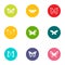 Insects flying icons set, flat style