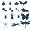 Insects silhouette icons isolated wildlife wing detail summer bugs wild vector illustration