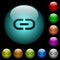 Insert link icons in color illuminated glass buttons