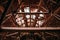 Inside abandoned cooling tower, abstract industrial metal construction