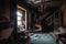 Inside an abandoned haunted house created with generative AI technology