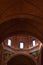 Inside the brick expanse of the new church in Tapalpa, looking up towards the dome.