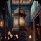 The inside of the building is adorned with one ornate traditional oriental lanterns.Generative AI