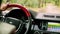 Inside Car Hand on Steering-wheel Dashboard Window under Rain