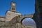 Inside the castle of Gjirokastra with view on the clocktower