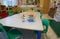 Inside a classroom of kindergarten and an old wooden abacus