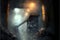 Inside of the coal mine shaft with fog, mining industry