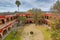 Inside court seen from rooftop jaral de berrio hacienda mexico