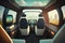 inside of Driverless Autonomous autopilot Vehicle. Futuristic SelfDriving taxi car empty salon in a Modern City with