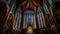 Inside the Gothic style basilica, stained glass illuminates the majestic altar