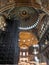 Inside Hagia Sophia view at dome under restoration process with high scaffolding