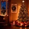 inside home interior decorated with christmas lights and ornaments