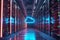 Inside a large data center, a corridor with disks and a cloud.