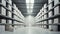 Inside a large modern distribution warehouse with high shelves, Generative AI