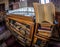 Inside of one small Orthodox Synagogue with lots of books in the