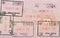 Inside page of a well traveled russian passport with stamps from different european customs: Hungary, italy, Austria, Czech Republ