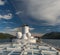 Inside Passage, BC, Canada - September 13, 2018: Exterior view of Magrodome glass roof, antenna and funnel of cruise