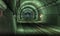 Inside of railway tunnel lighted with green light