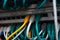 Inside of a server room. Cables in datacenter.
