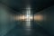 Inside square iron or metal pipe or tube as abstract industrial background, corridor or tunnel view with light