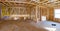 Inside unfinished the attic wooden timber beam of house