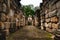 An inside view of the gallery of the ancient Khmer temple built of red sandstone and laterite and dedicated to the Hindu god Shiva