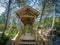 Inside view of small colorful covered wooden bridge - Parque Arvi, Medellin, Colombia